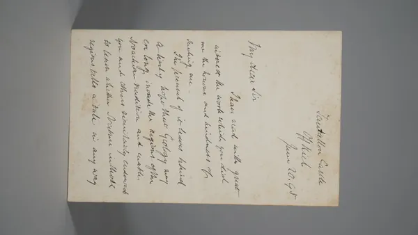 GLADSTONE, William Ewart (1809-98). An important autograph letter to Joseph Prestwich, signed, three-pages, dated "[S.S.] Tantallon Castle, Off Kiel,