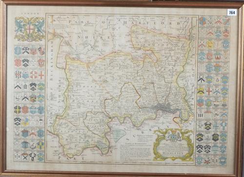 SEALE, Richard William (d. 1785).  Map of the County of Middlesex. London: [c. 1760]. Large hand-coloured map of London and Middlesex, title and dedic