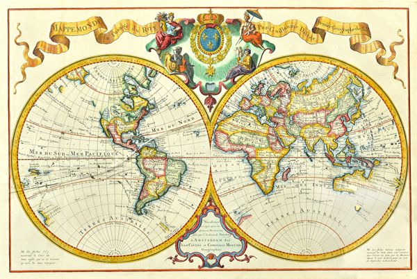 WORLD MAP - Guillaume DE L' ISLE (1675-1726), Jean COVENS (1697-1774) & Corneille MORTIER (1699-1783).  Mappe Monde. A l' Usage du Roy. Nouvellement c