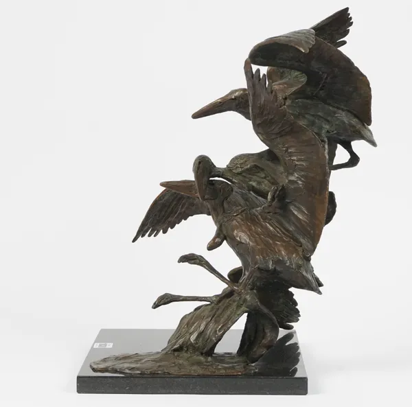 Robert Glen, bronze bird sculpture, limited edition 3/6, signed to the cast, on a granite plinth, 40cm high.