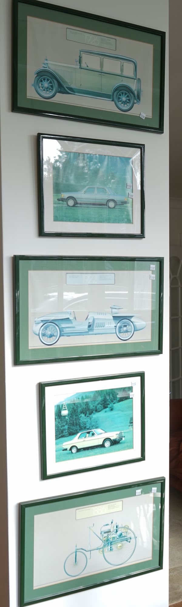 A collection of fifteen prints and photos relating to Mercedes cars, the largest 52cm wide x 32cm high, (15).