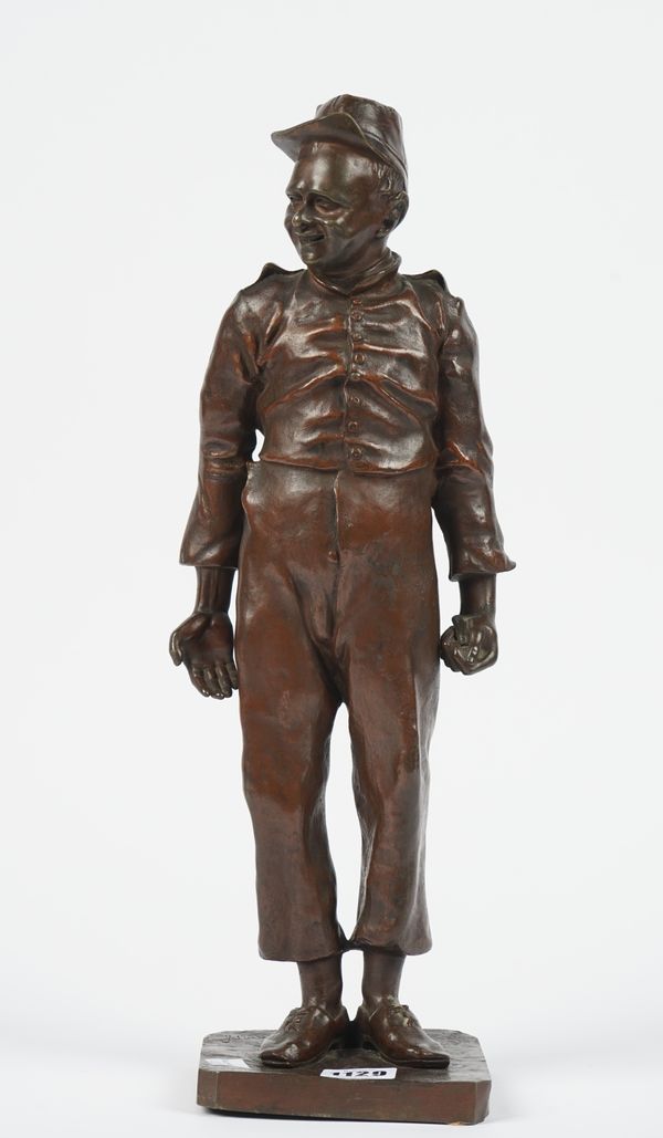 A Continental bronze figure, circa 1900, signed 'KAMPF' to the cast on an integral canted square base, 42.5cm high.