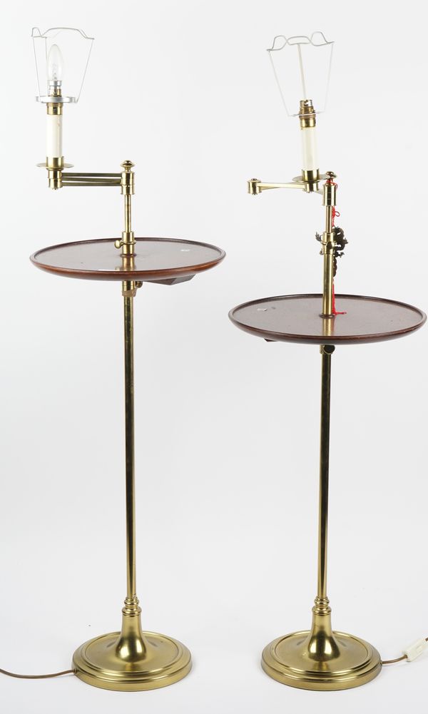 A pair of modern brass adjustable standard lamps, 121cm high.