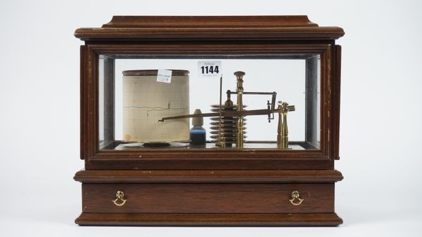 A modern mahogany cased barograph, with single frieze drawer, 35cm wide.