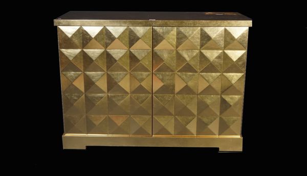 The Barbara Barry collection by Baker; a modern gold painted two door side cabinet, 124cm wide x 91cm high.