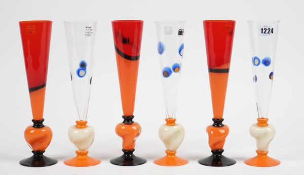 A set of six Carlo Moretti champagne flutes, each signed & dated 2005, 27.2cm high, (6).