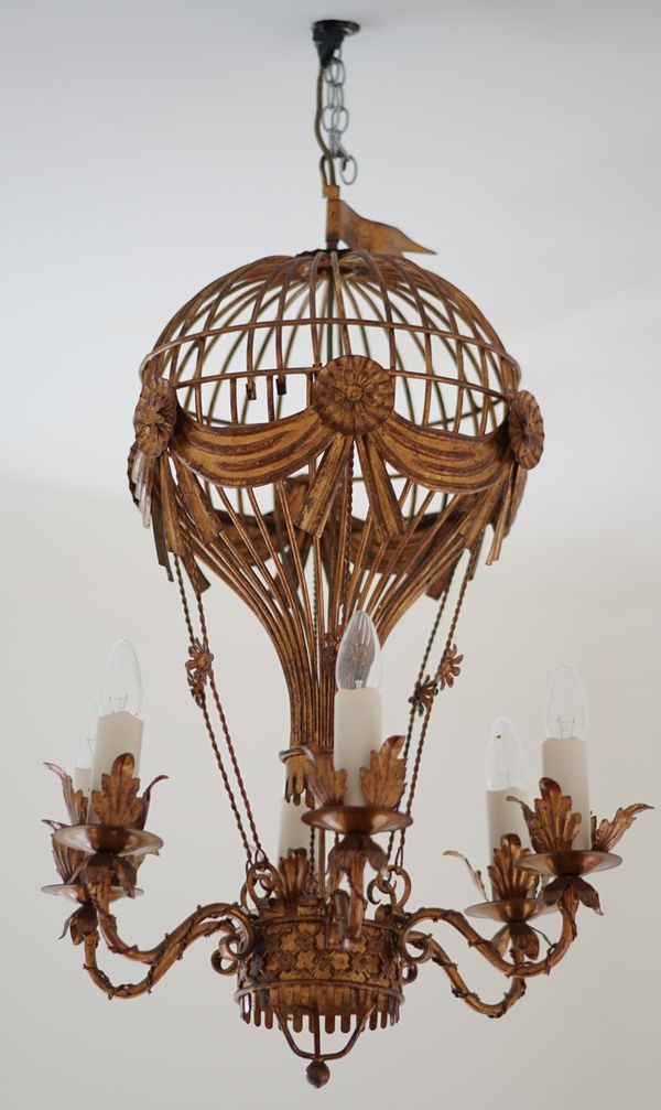 A gilt metal Montgolfier style chandelier, 75cm high.