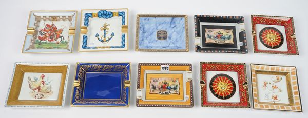 A group of decorative French ceramic ashtrays, Limoges and others.