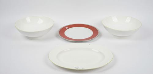 Thomas Goode; a white glaze part dinner service with coloured stripe decoration, designed by Paul Smith.