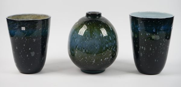 Three Murano style vases by Land, 33cm high and smaller.