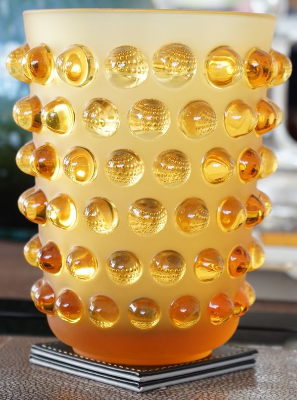 A Lalique amber glass vase, 21cm high.