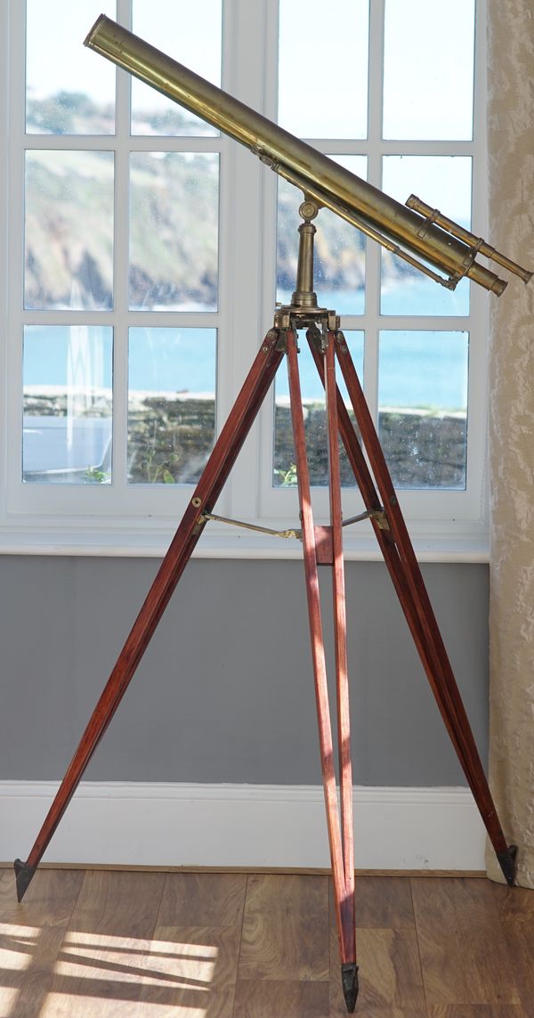 A brass 3" telescope, detailed Spencer, Glasgow, on tripod stand.