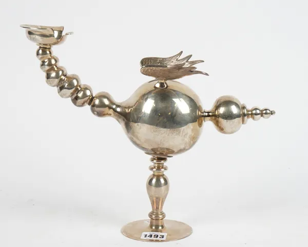 An Italian modernist Sterling silver table lighter, formed as a winged creature (head possibly lacking), by Pomparoni, height 25cm, weight 1286 gms /