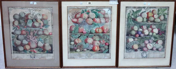 After Pieter Casteels, August; September; December, three engravings with hand colouring, each 42cm x 33.5cm.(3)