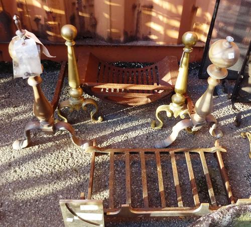 Two pairs of 19th century and later fire dogs and two fire baskets, (qty).