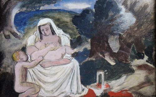 Bernard Meninsky (1891-1950), Mother and child, a sketch, mixed media, signed, 10cm x 16cm.  DDS