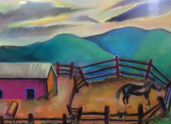 Roy Jay Feldman (20th century), A horse in a paddock, pastel, signed and dated 40, 43cm x 58cm.
