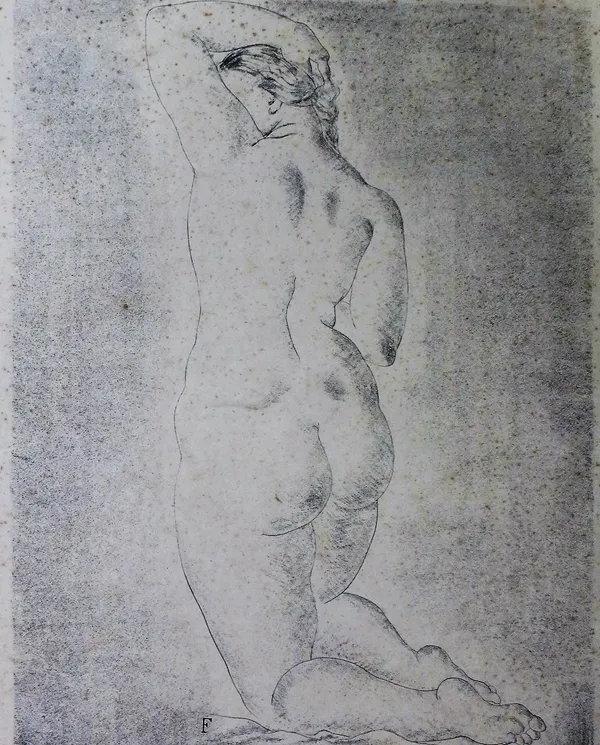 Tsuguharu Foujita (1886-1968), Kneeling nude, etching, signed and dated 1928, numbered 8/30, unframed, 31.5cm x 24.5cm. DDS