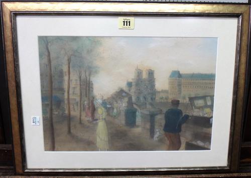 French School (19th/20th century), Buchinistes, Rive d'oir, Paris, pastel over pencil, 24.5cm x 36cm.