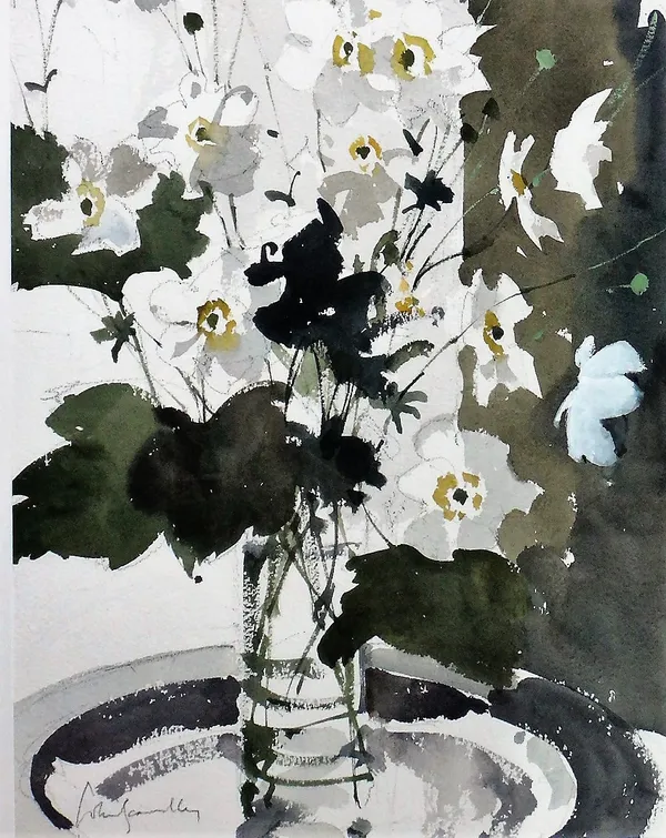 John Yardley (b.1933), Japanese anemones, watercolour, signed, 35cm x 27.5cm. DDS