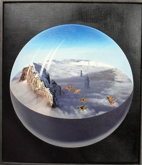 Tim Parr (b.1975), World 2006, oil on canvasboard, signed and dated 2006 on stretcher, 35cm x 30cm.