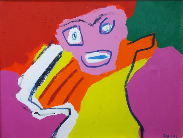 Follower of Karel Appel, Head, oil on canvas, bears a signature and date '69, 49cm x 64cm.