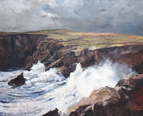 Lucien Stoquet (1911-1989), Rocky coastal scene, oil on canvas, signed, 99cm x 119cm. DDS