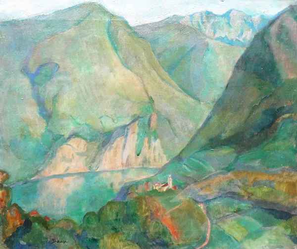Hugo Baar (1873-1912), Alpine landscape, oil on canvas, unframed, signed, 50cm x 61cm.