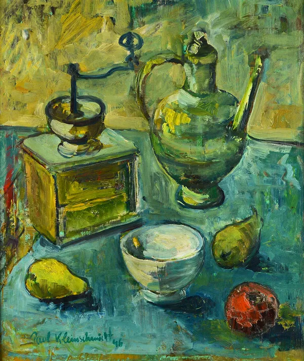 Follower of Paul Kleinschmidt, Still life, oil on board, bears a signature and date, 57cm x 49cm. Illustrated