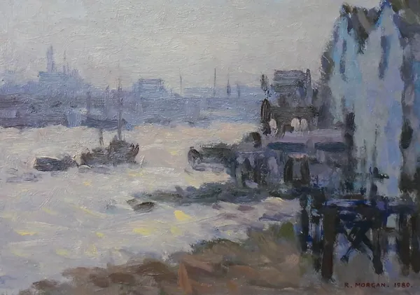Ronald Morgan (Contemporary), The Thames, oil on board, signed and dated 1980, 15cm x 19.5cm. DDSProvenance; purchased from The Sandford Gallery April