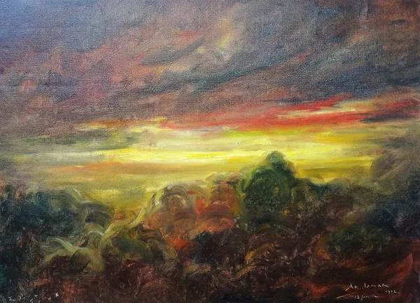 Armand R. Jamar (1870-1946), Sunset landscape, oil on canvas, signed and dated 1942, 53.5cm x 73cm.