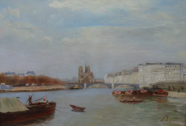 Follower of Stanislas Lepine, View on the Seine, near Notre Dame, Paris, oil on canvas, bears a signature, 36.5cm x 53.5cm.