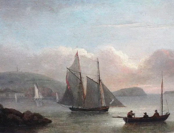 Attributed to Thomas Luny (1759-1837), Sailing vessels near the coast, oil on canvas, 21.5cm x 27cm.