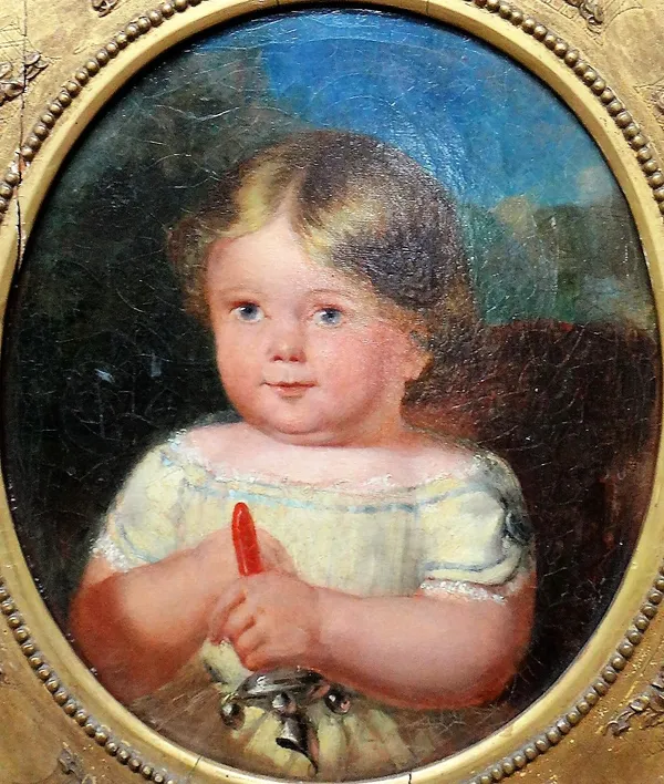 English School (19th century), Portrait of a child, oil on canvas, oval, 28.5cm x 24cm.