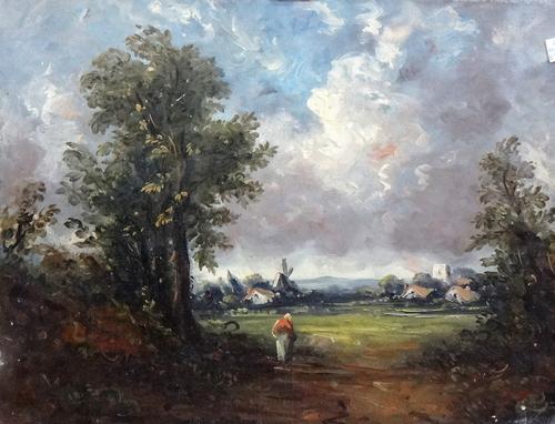 Manner of John Constable, Landscape, oil on canvas, 34cm x 44cm.