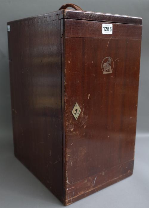 A Watson ebonised brass binocular microscope detailed 'RESEARCH METALLURGICAL' with accessories and fitted mahogany case.