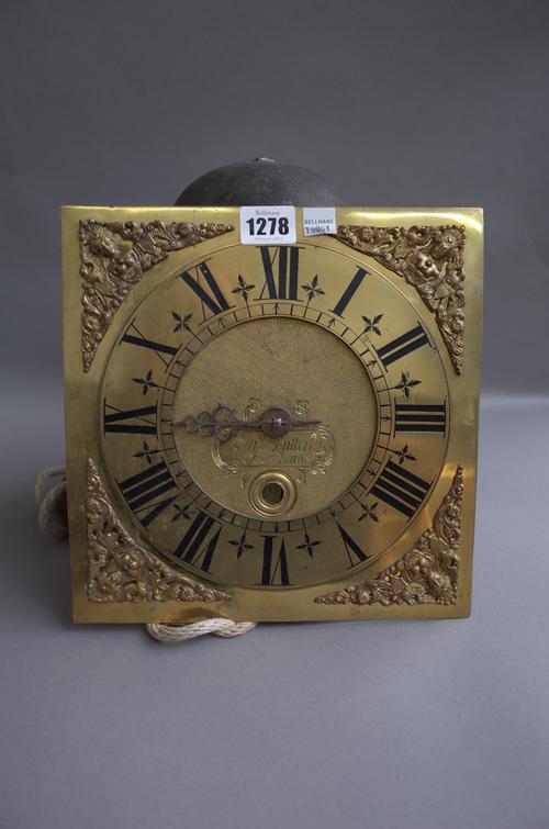 A 30 hour longcase clock movement signed John Butterly Horsham with 9.5" square brass dial, the movement of bird cage form.