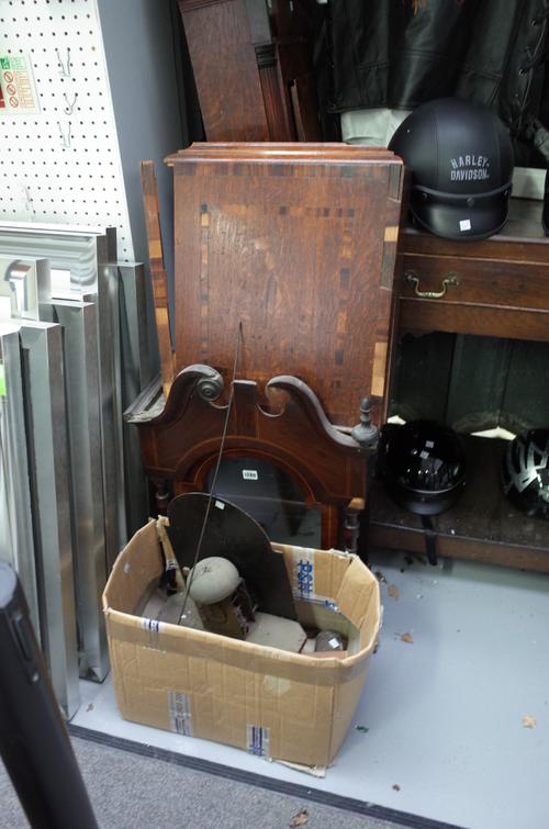An early 19th century provincial oak and mahogany 30hour longcase clock, the 12" arched dial with painted spandrels and arch, signed indistinctly, sup