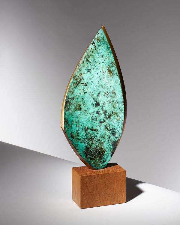 Chris Buck 'All that you touch', verdigris patinated bronze, signed, No II/XU, 2006, 26cm high, on oak plinth. DDS Illustrated
