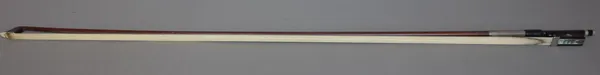 A Continental violin bow with silver mounts and indistinct maker's stamp, 74.3cm, 62.1 grams.