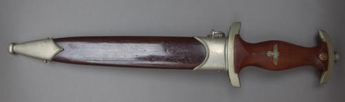 A German World War 2 period dagger, the double edged blade engraved  'Vlles fur Deutschland', and 'A. Werth Solingen' the cross guard stamped 'Nm', wi