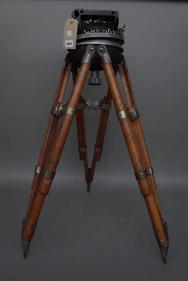 An Akeley Gyro tripod for an early 20th century 35mm movie camera.