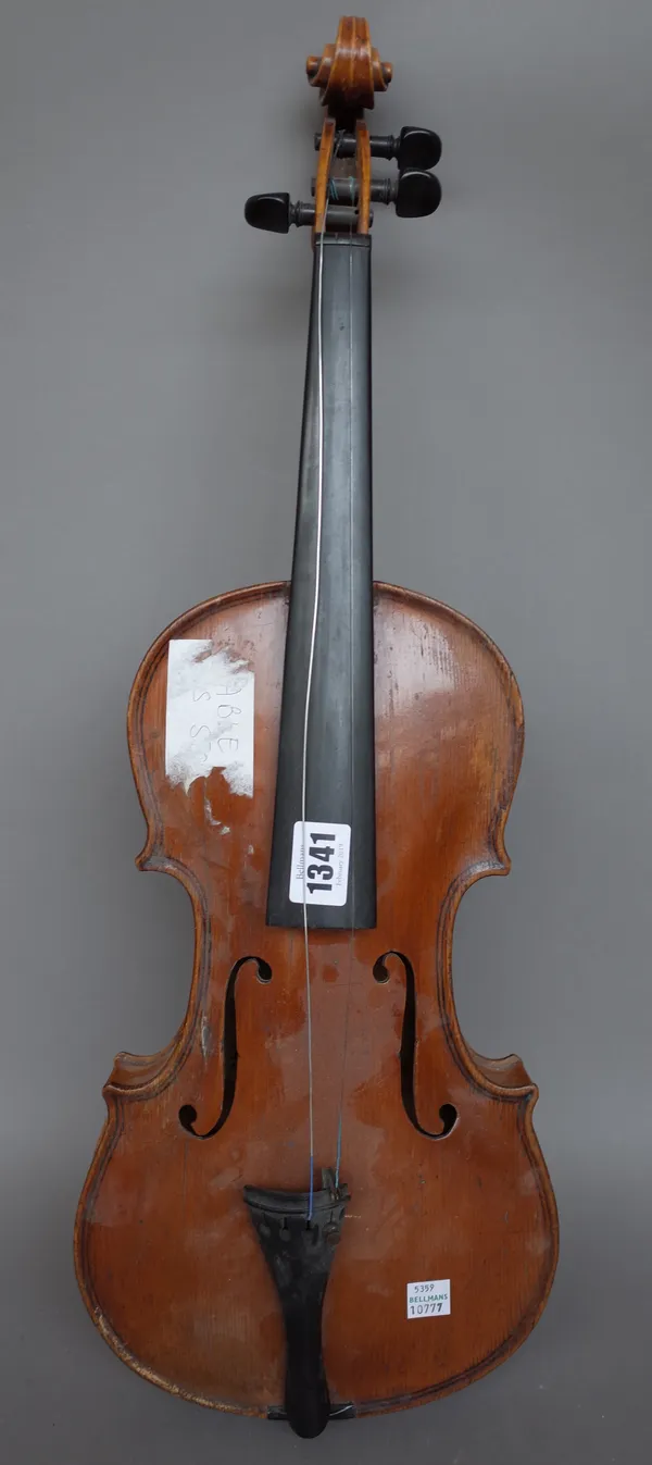 An Italian violin, the interior paper label detailed 'Paolo Antonio Teftore 1740', back measures 14 inches.