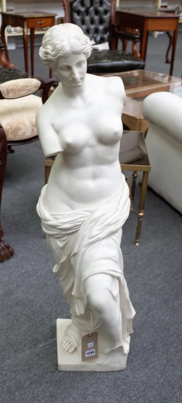 After G. Ruggeri, a modern, faux marble statue depicting Venus de Milo, signed to the composite cast, 102cm high.