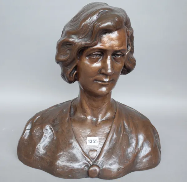 Antonio Amorcasti, a Continental bronze bust of a lady, signed and dated 1924 to the cast, 44cm high.