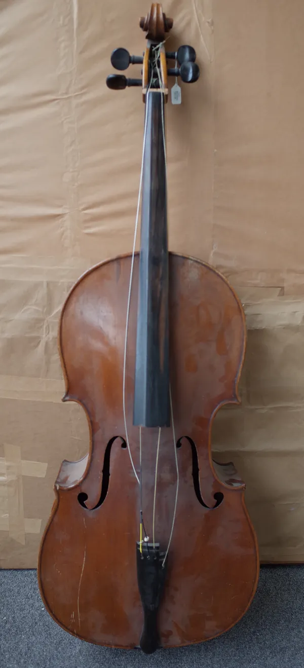 A German cello with interior paper label detailed 'Josef Klotz 1795, back measures, 29 7/8 inches.