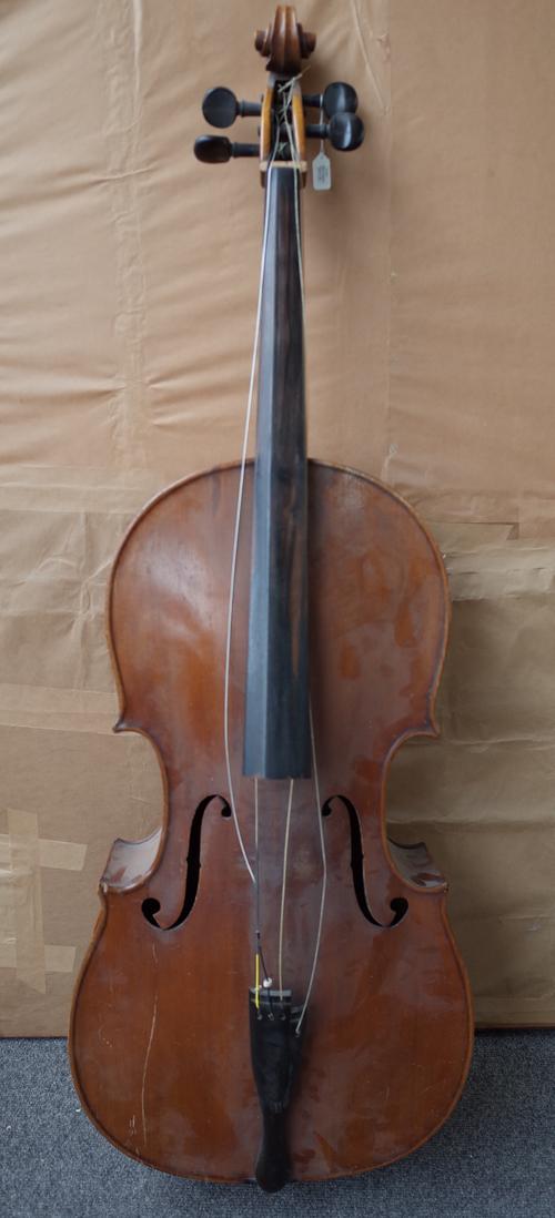 A German cello with interior paper label detailed 'Josef Klotz 1795, back measures, 29 7/8 inches.