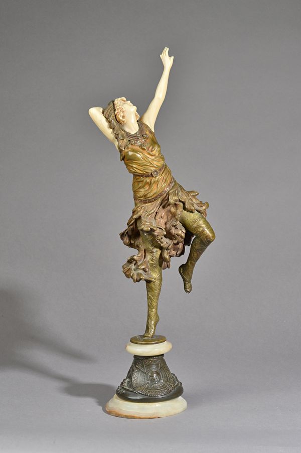 C.JR Colinet (Belgian 1880-1950) Mexican Dancer; Art Deco Bronze and ivory figure of a female, signed to the cast, 52cm high overall, (a.f.) Illustrat