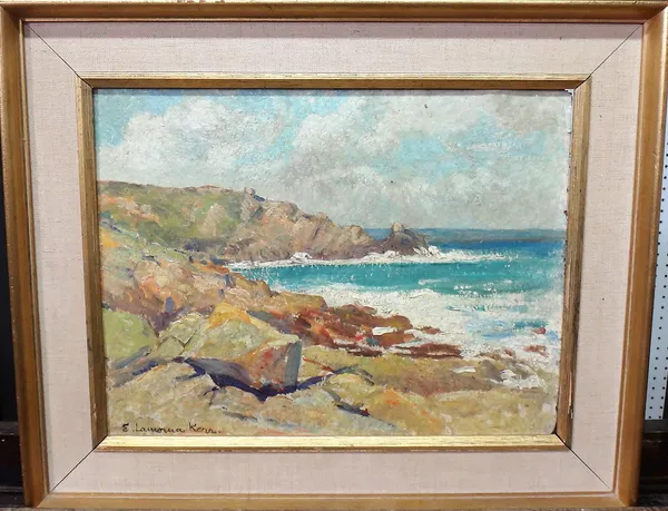 Elizabeth Lamorna Kerr (1905-1990), Coastal scene, oil on board, signed, 26cm x 34cm.