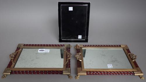 Two similar Murano glass and gilt metal twin handled trays with mirrored surface, 28cm wide, by Zara De Venezia and four modern strutback photograph f